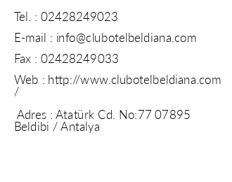 Beldiana Club Hotel iletiim bilgileri